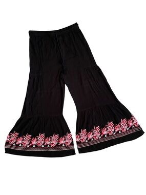 Nwt Black Flared Pants with Pink Floral Embroidery bloomer style pants